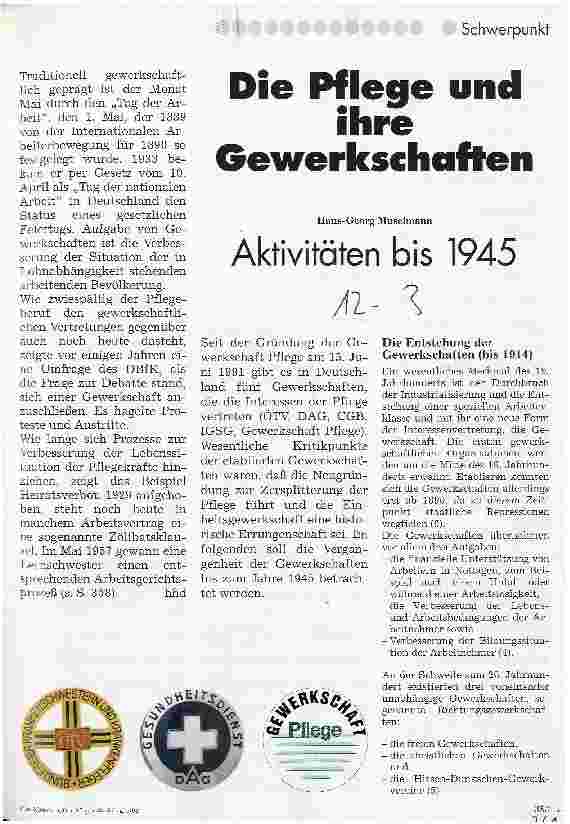 Vorschauseite 1: Die Pflege und ihre Gewerkschaften Aktivitäten bis 1945