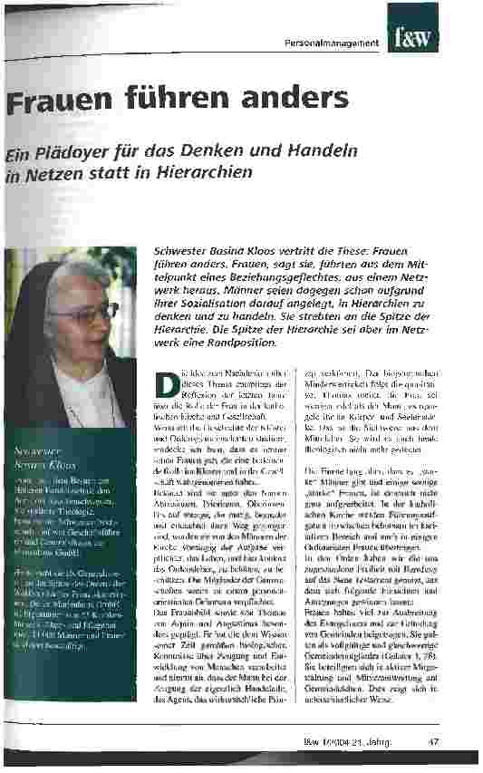 Vorschauseite 1: Frauen führen anders Ein Plädoyer für das Denken und Handeln in Netzen statt in Hierarchien