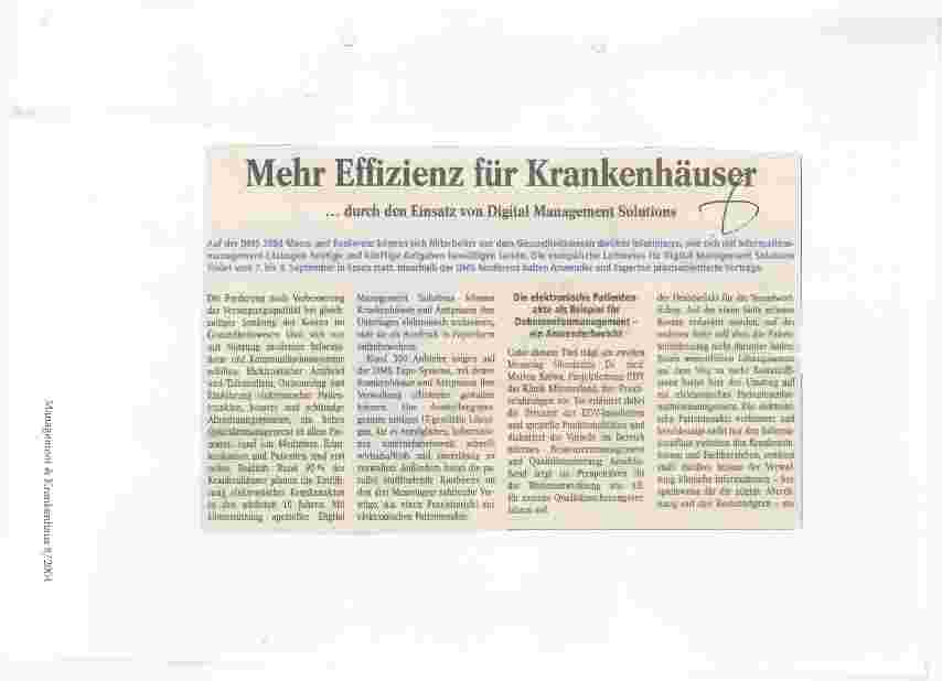 Vorschauseite 1: Mehr Effizienz für Krankenhäuser... durch den Einsatz von Digital Management Solutions