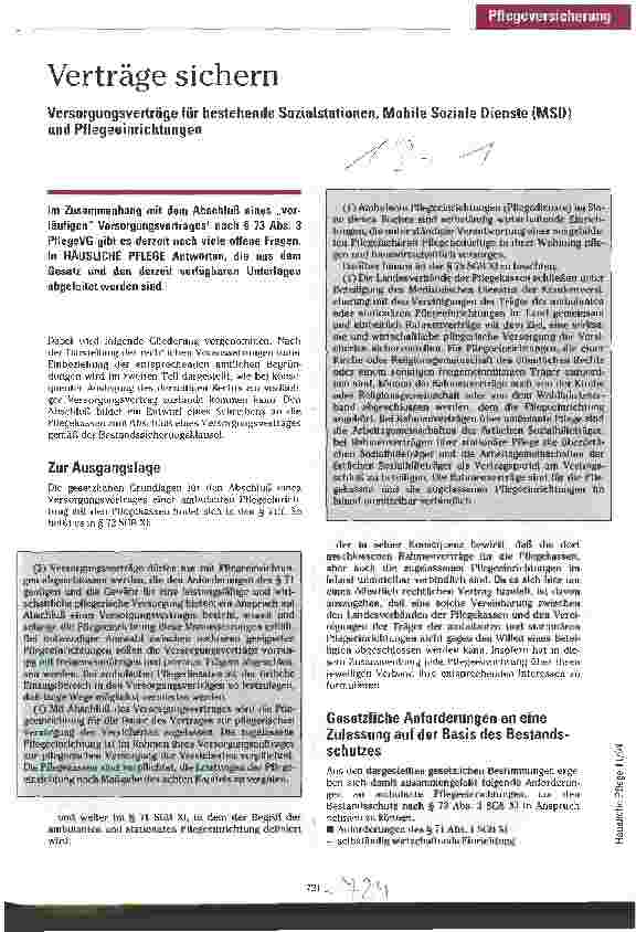 Vorschauseite 1: Verträge sichern Versorgungsverträge für bestehende Sozialstationen, Mobile Soziale Dienste (MSD) und Pflegeeinrichtungen