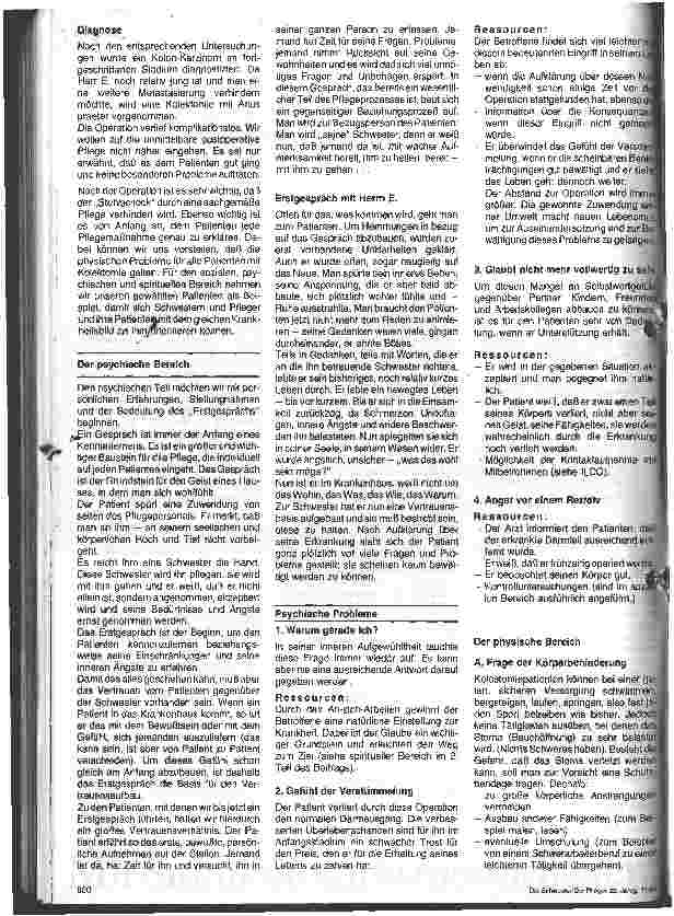 Vorschauseite 2: Besonderheiten pflegerischer Maßnahmen/Ressourcen im Sinne der Ganzheitl. Pflege, Pflege eines Patienten nach Kolostomie mit Anus praeter