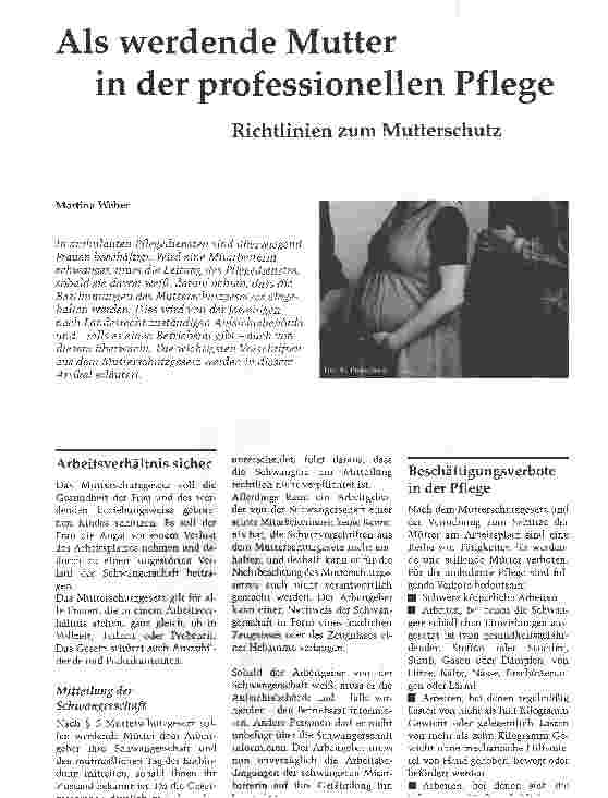 Vorschauseite 1: Als werdende Mutter in der professionellen PflegeRichtlinien zum Mutterschutz
