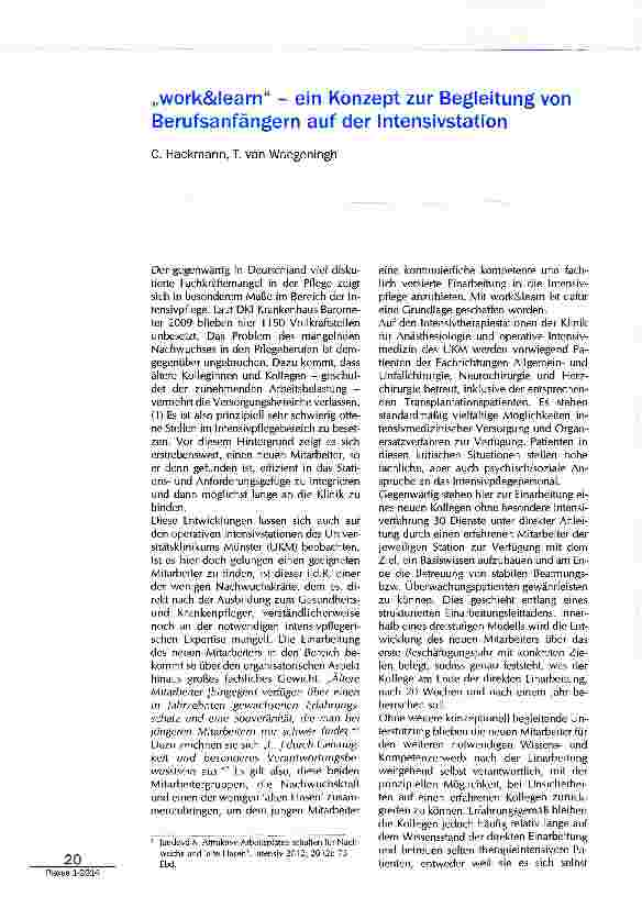 Vorschauseite 1: „work&learn - ein Konzept zur Begleitung von Berufsanfängern auf der Intensivstation