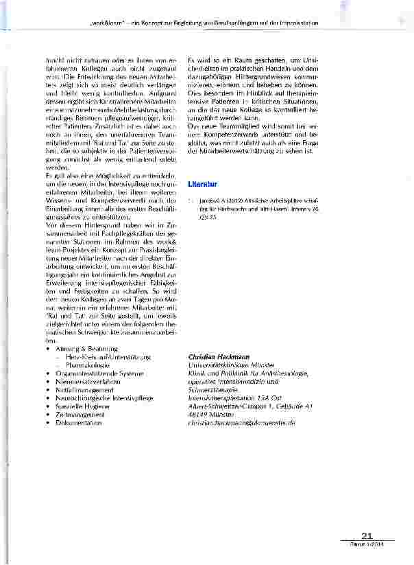 Vorschauseite 2: „work&learn - ein Konzept zur Begleitung von Berufsanfängern auf der Intensivstation