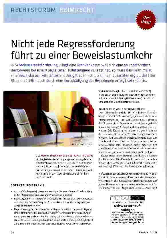 Vorschauseite 1: Nicht jede Regressforderung führt zu einer Beweislastumkehr