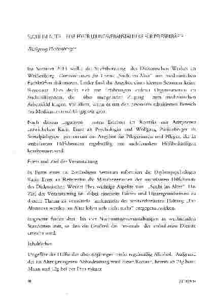 Vorschauseite 1: SUCHT IM ALTER - EINE FORTBILDUNGSVERANSTALTUNG FÜR PFLEGEKRAFTE