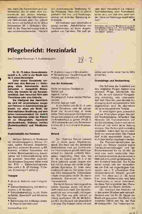 Vorschauseite 1: Pflegebericht: Herzinfarkt