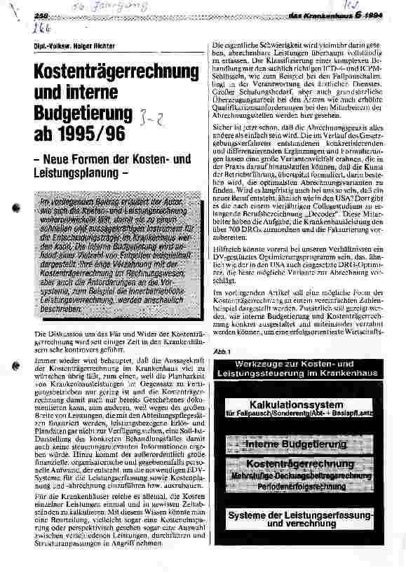 Vorschauseite 1: Kostenträgerrechnung und interne Budgetierung ab 1995/96 Neue Formen der Kostenund Leistungsplanung