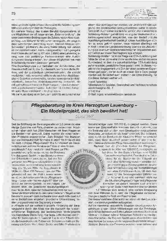 Vorschauseite 1: Pflegeberatung im Kreis Herzogtum Lauenburg -Ein Modellprojekt, das sich bewährt hat!