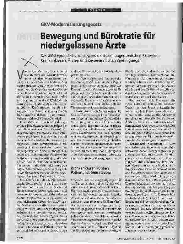 Vorschauseite 1: Bewegung und Bürokratie für niedergelassene Ärzte GKV-Modernisierungsgesetz