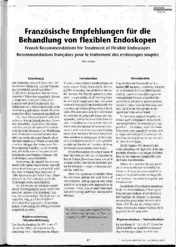Vorschauseite 1: Französische Empfehlungen für die Behandlung von flexiblen Endoskopen