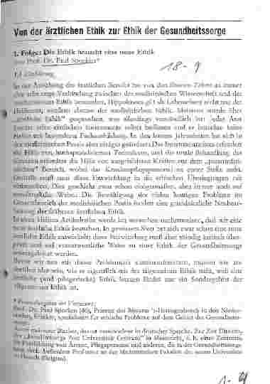 Vorschauseite 1: Von der ärztlichen Ethik zur Ethik der Gesundheitssorge 1. Folge: Die Ethik braucht eine neue Ethik