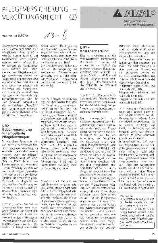 Vorschauseite 1: Pflegeversicherung - Vergütungsrecht 2. Teil