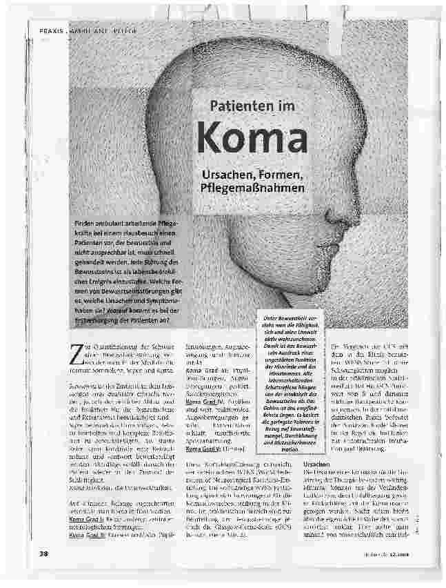 Vorschauseite 1: Patienten im Koma. Ursachen, Formen, Pflegemaßnahmen