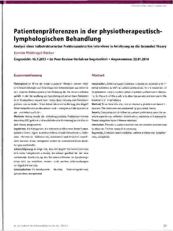 Vorschauseite 1: Patientenpräferenzen in der physiotherapeutisch-lymphologischen Behandlung