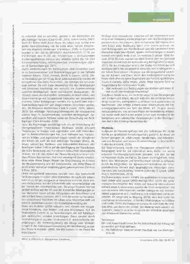 Vorschauseite 2: Occupational transitions: Auswirkungen des Kindergarteneinstiegs auf die Betätigungen von Kindern und deren Eltern - eine qualitative Studie