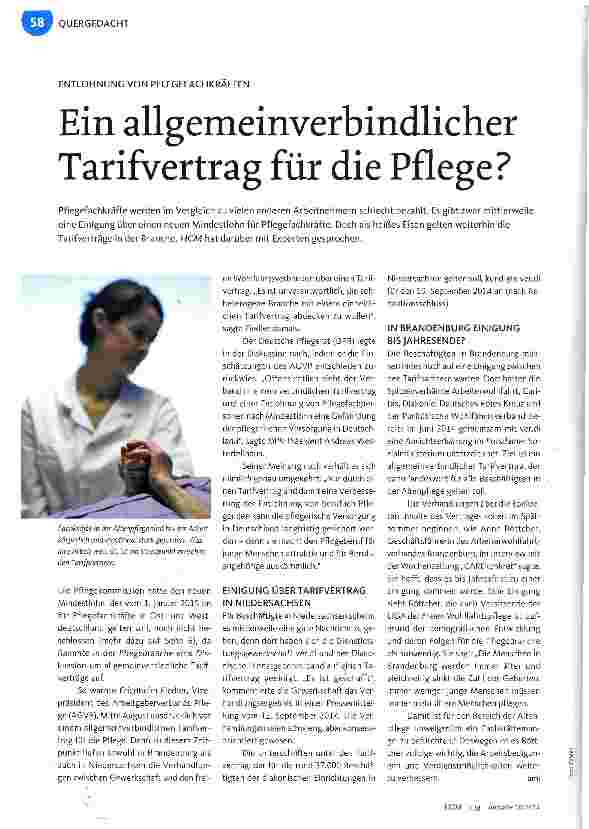 Vorschauseite 1: Ein allgemeinverbindlicher Tarifvertrag für die Pflege?