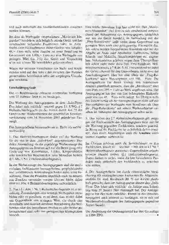 Vorschauseite 2: Zuwendungen und sonstige Werbegaben verstoßen gegenHeilmittelwerbegesetzLandgericht Trier, Urteil vom 19. Mai 2004 - 10 HK.O 6/04