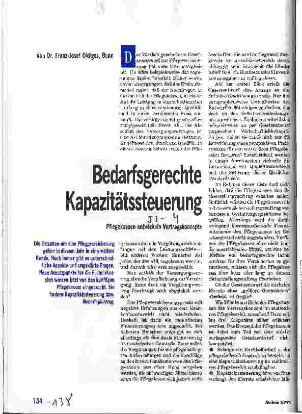 Vorschauseite 1: Bedarfsgerechte Kapazitätssteuerung Pflegekassen entwickeln Vertragskonzepte