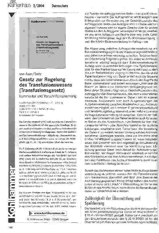 Vorschauseite 3: Outsourcing im öffentlichen Krankenhaus Datenschutz und ärztliche Schweigepflicht bei der externen Archivierung von Patientendaten