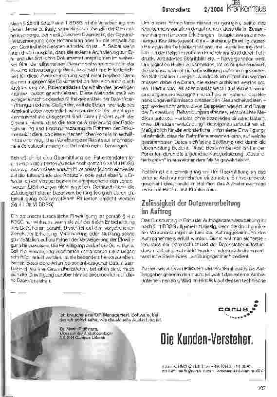 Vorschauseite 4: Outsourcing im öffentlichen Krankenhaus Datenschutz und ärztliche Schweigepflicht bei der externen Archivierung von Patientendaten