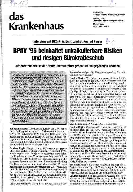 Vorschauseite 1: BPflV95 beinhaltet unkalkulierbare Risiken und riesigen Bürokratieschub Referentenentwurf überschreitet gesetzlich vorgegebenen Rahmen