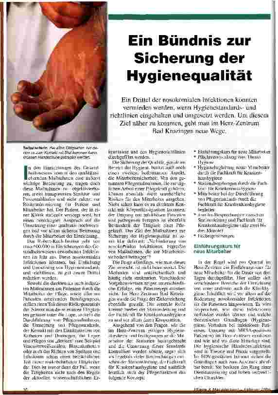 Vorschauseite 1: Ein Bündnis zur Sicherung der Hygienequalität