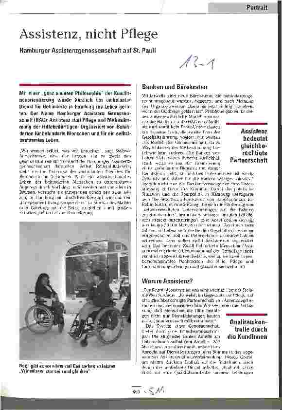 Vorschauseite 1: Assistenz, nicht Pflege Hamburger Assistenzgenossenschaft auf St. Pauli