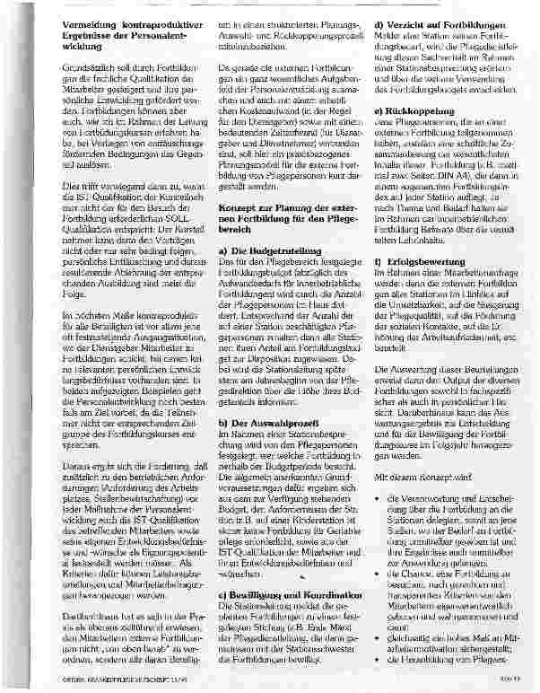 Vorschauseite 3: Personalentwicklung und Weiterbildung Eine Forderung zur Aufrechterhaltung und Verbesserung der fachlichen Qualifikation von Pflegepersonen