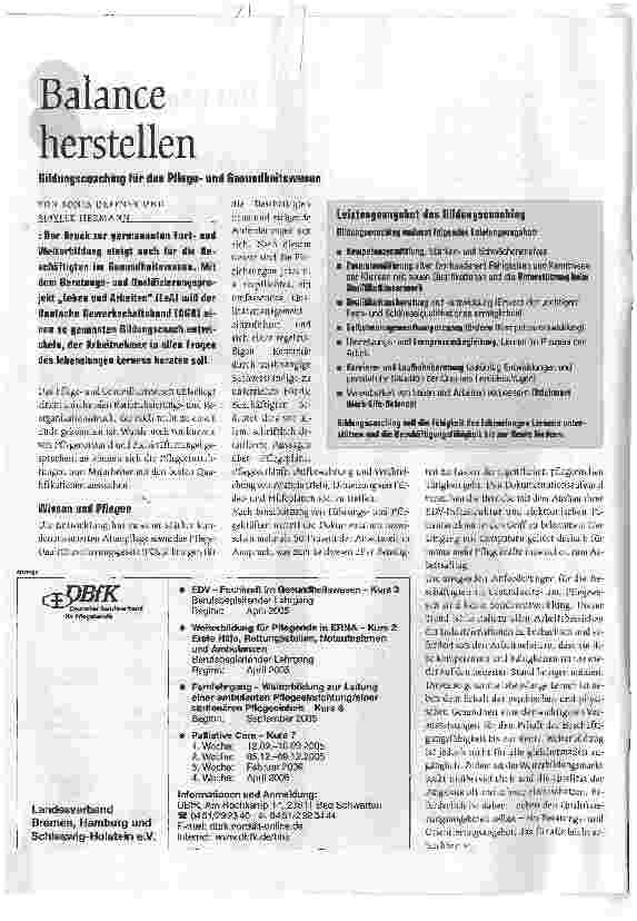 Vorschauseite 1: Balance herstellenBildungscoaching für das Pflegeund Gesundheitswesen