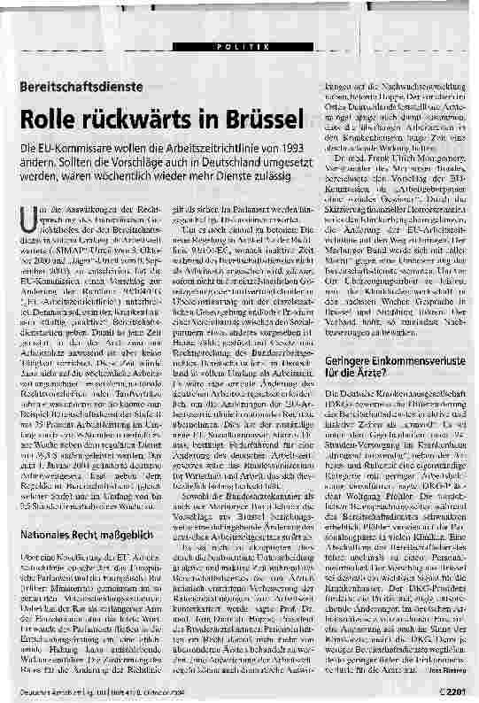 Vorschauseite 1: Rolle rückwärts in Brüssel. Bereitschaftsdienste