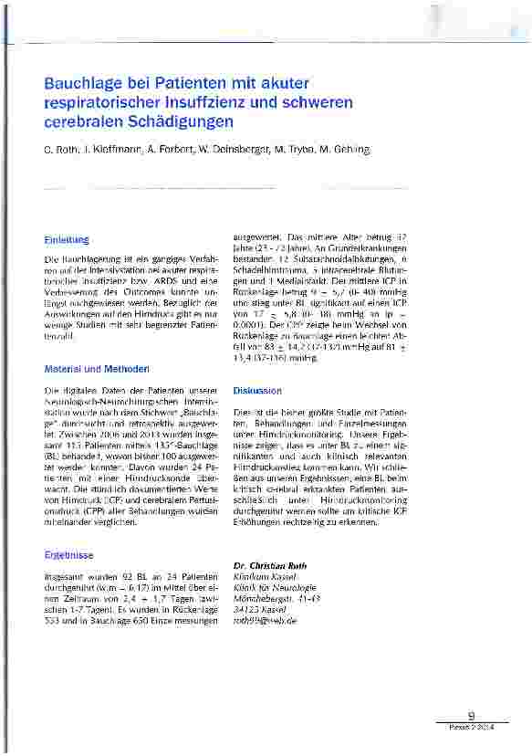 Vorschauseite 1: Bauchlage bei Patienten mit akuter respiratorischer Insuffzienz und schweren cerebralen Schädigungen