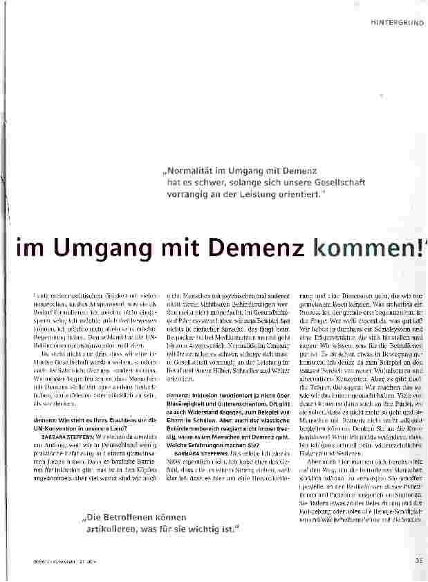 Vorschauseite 2: Wir müssen zu einer Normalität im Umgang mit Demenz kommen!