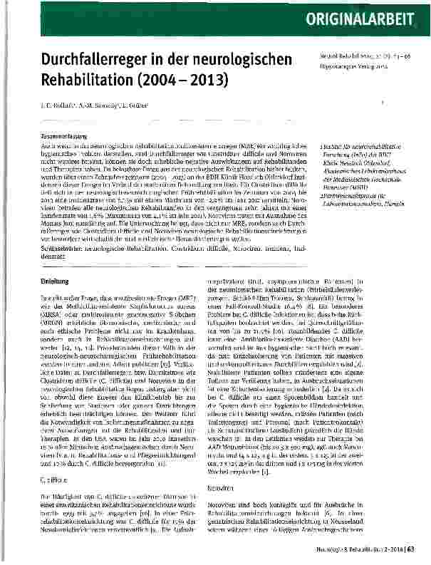 Vorschauseite 1: Durchfallerreger in der neurologischen Rehabilitation (2004-2013)