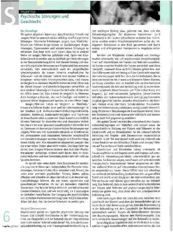 Vorschauseite 1: Psychische Störungen und Geschlecht