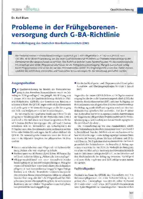 Vorschauseite 1: Probleme in der Frühgeborenenversorgung durch G-BA-Richtlinie