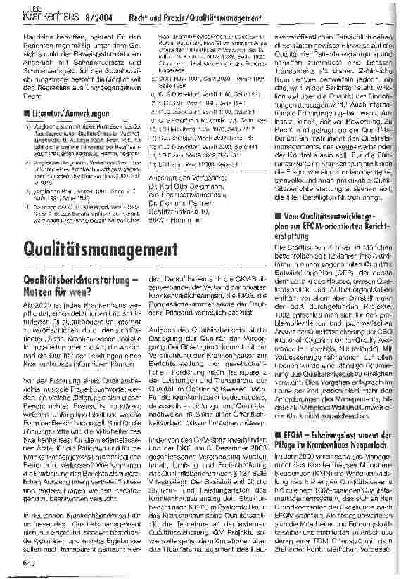 Vorschauseite 1: QualitätsmanagementQualitätsberichterstattung -Nutzen für wen?
