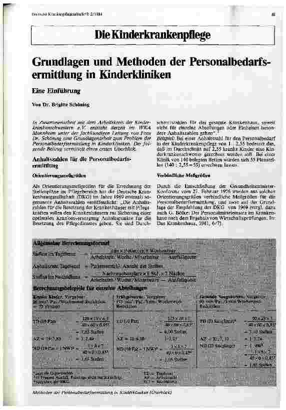 Vorschauseite 1: Grundlagen und Methoden der Personalbedarfsermittlung in Kinderkliniken