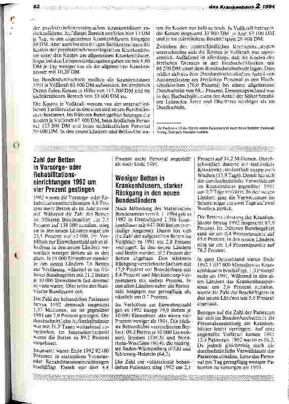 Vorschauseite 5: Kosten der Krankenhäuser 1991