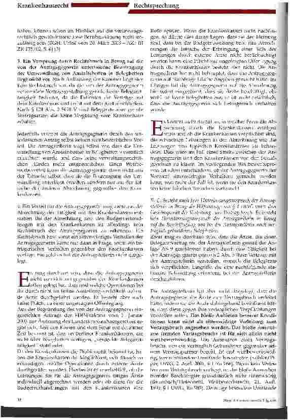 Vorschauseite 3: Operative Tätigkeit niedergelassener Ärzte in Krankenhäusern Urteil des Landgerichts Berlin vom 06.11.2003