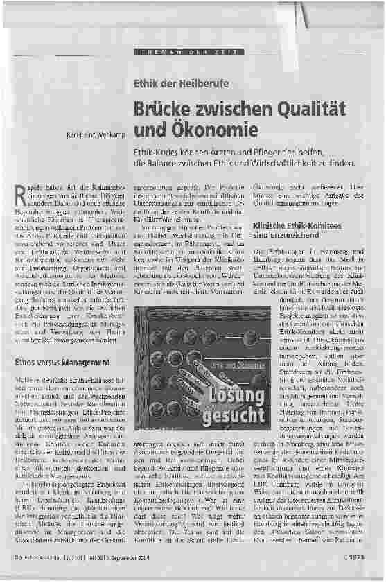 Vorschauseite 1: Brücke zwischen Qualität und ÖkonomieEthik der Heilberufe