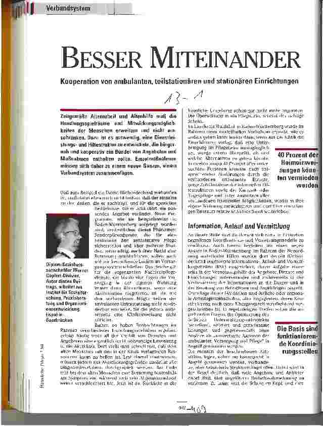 Vorschauseite 1: Besser miteinander Kooperation von ambulanten, teilstationären u.stationären Einrichtungen