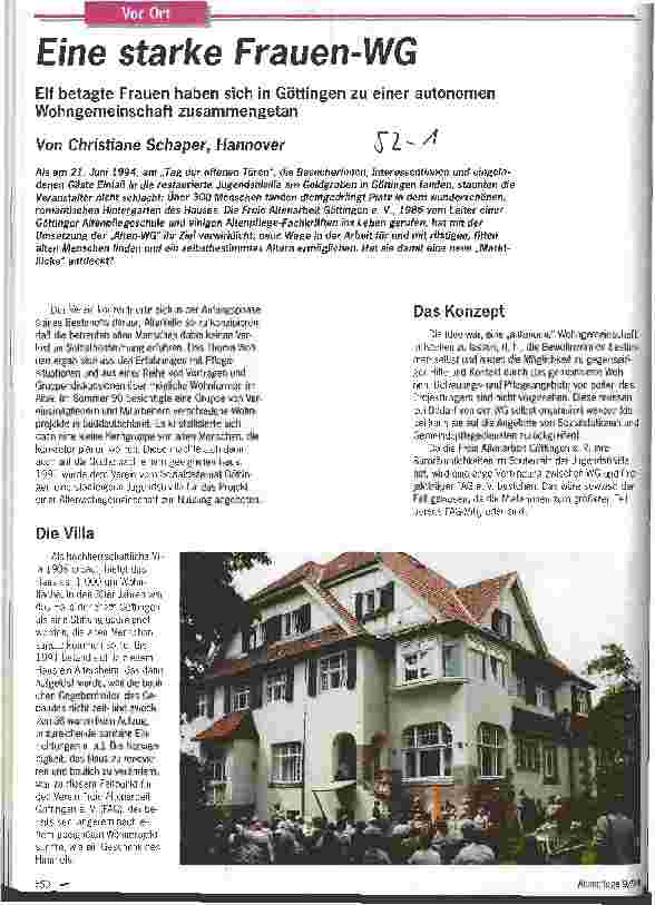 Vorschauseite 1: Eine starke Frauen-WG Elf betagte Frauen haben sich in Göttingen zu einer autonomen Wohngemeinschaft zusammengetan