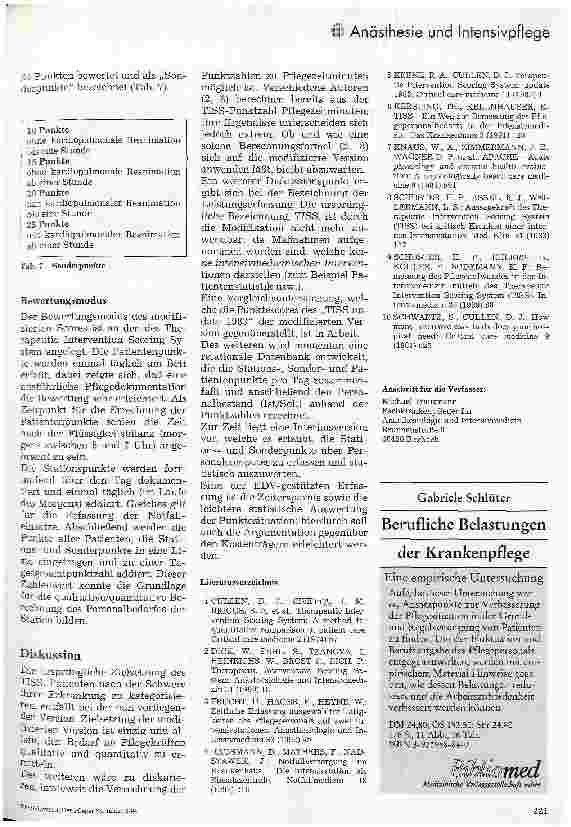 Vorschauseite 4: Therapeutic Intervention Scoring System (TISS) aus Sicht der Intensiv- Pflege 2.Teil:Modifikation für die Arbeitsverhältnisse in Deutschland