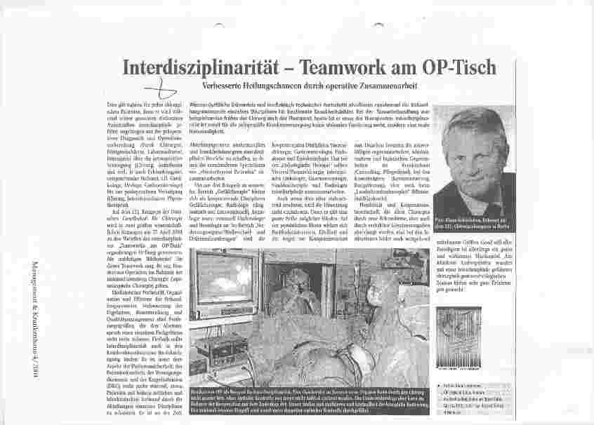 Vorschauseite 1: Interdisziplinarität - Teamwork am OP-Tisch Verbesserte Heilungschancen durch operative Zusammenarbeit