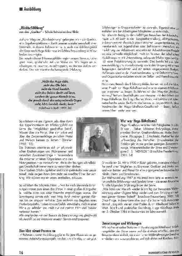 Vorschauseite 2: Aufgespürt - Nach-Sinnen und Mit-SchwingenReflexionen zur Bedeutung von sinnlichen Erfahrungen, zu den Konzepten Hugo Kükelhaus und zu einem Arbeitstherapie-Projekt in der Ergothe…