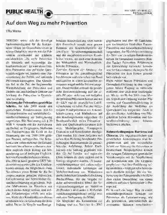 Vorschauseite 1: Auf dem Weg zu mehr Prävention