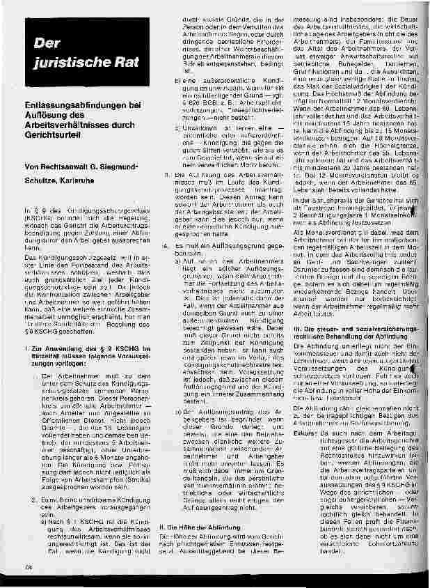 Vorschauseite 1: Entlassungsabfindungen bei Auflösung des Arbeitsverhältnisses durch Gerichtsurteil