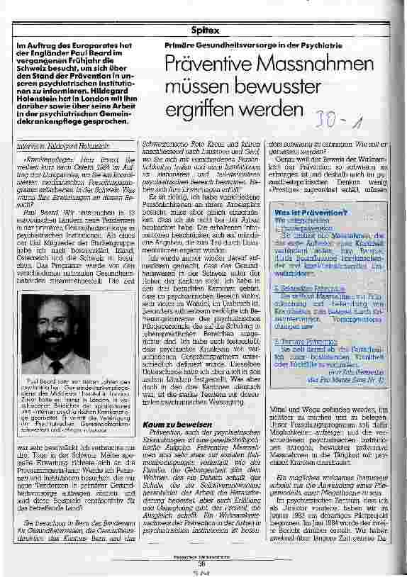 Vorschauseite 1: Präventive Maßnahmen in der Psychiatrie müssen bewußter ergriffen werd Primäre Gesundheitvorsorge in der Psychiatrie Interview