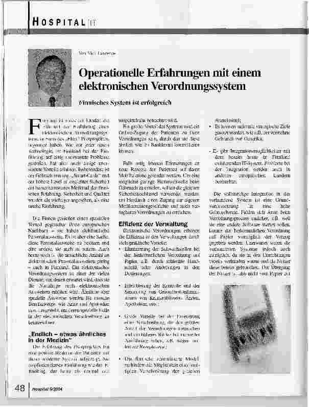 Vorschauseite 1: Operationelle Erfahrungen mit einem elektronischen Verordnungssystem